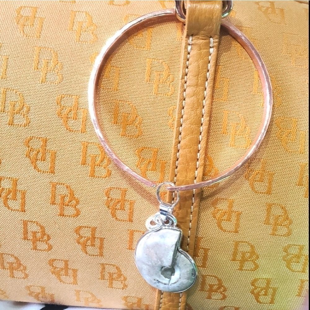 COPY - Large Boho copper bangle with fossil charm.